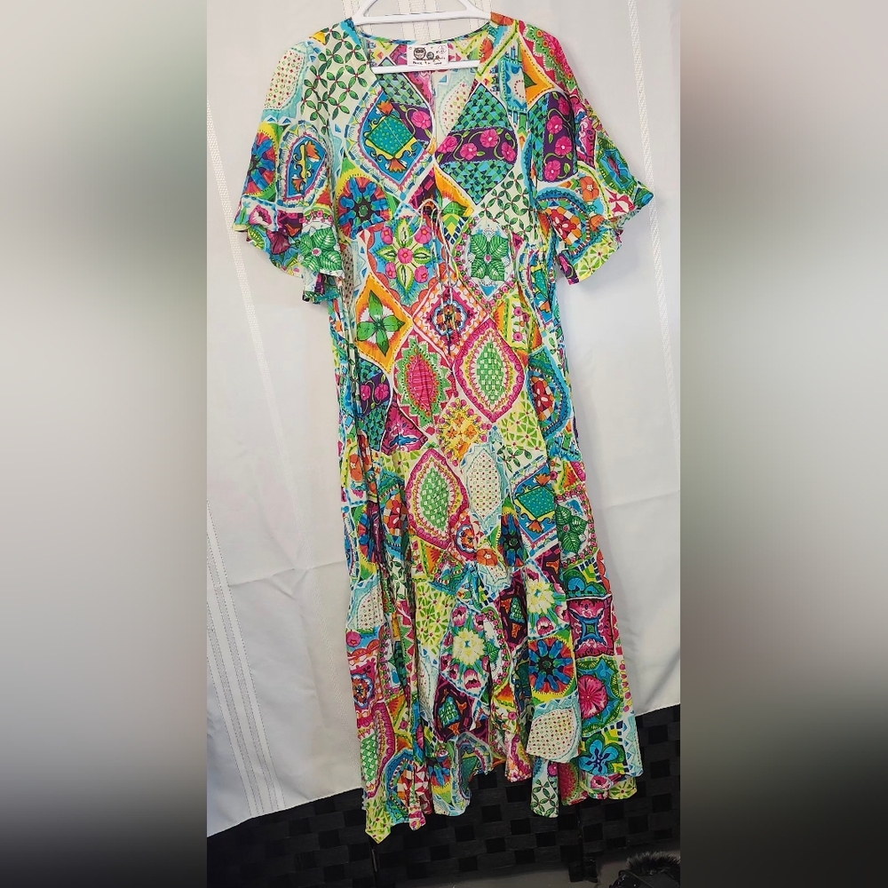 Vibrant Multicolor Patchwork Midi Dress - image 1